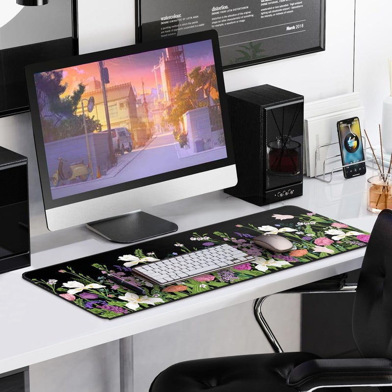 DIGSOM Large Gaming Mouse Pad Keyboard Pad 31.5 x 11.8 in Gaming Pad Black Mouse Pad with Anti-Slip Rubber Base, Extended Mouse Mat XL Mouse Pad Large Mouse Mat(Flower) - Image 5
